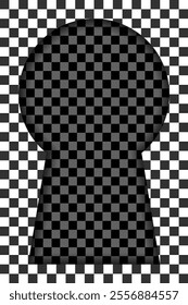 Black and white keyhole frame on checkered background