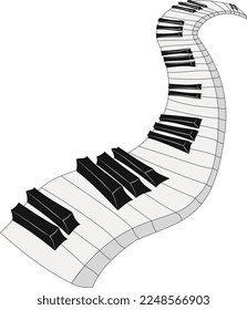 Black and white keys of crazy piano keyboard. Piano like a snake. Vector.