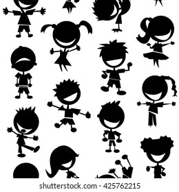 black and white kids seamless pattern on white