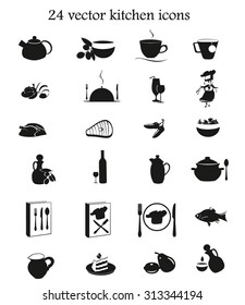 Black and white kitchen and cooking icons for Print and web design. All elements are isolated