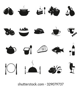 Black and white kitchen, cooking, restaurant and food icons, cooking ingredients set. Template elements for web for  recipe book.