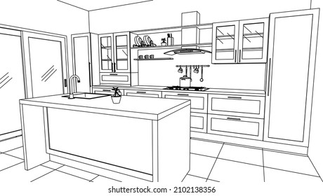 Black White Kitchen Design Stock Vector (Royalty Free) 2102138356 ...