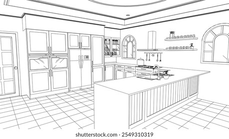 design de cozinha preto e branco