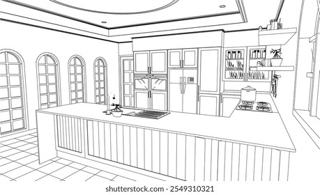 Diseño de cocina en blanco y negro