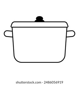black and white kitchen pot, cooking pot line icon, outline vector sign, linear style pictogram isolated on white