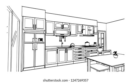 Black and white kitchen sketch design