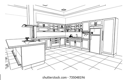 black and white  kitchen sketch design