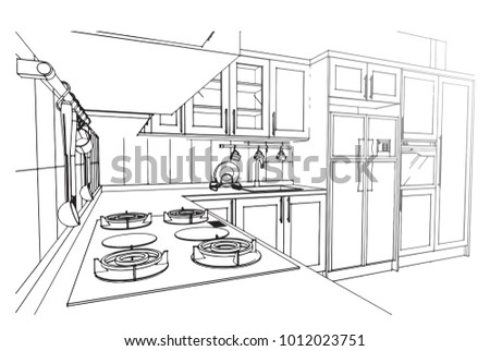 black and white kitchen sketch design