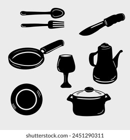 Juego de herramientas de cocina en blanco y negro