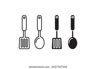 Black and white kitchen utensils: spatula and spoon icons in minimalist design.