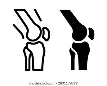 Black and white knee joint anatomy icons Vector
