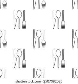 black and white of knife, fork and spoon isolated on white, kitchen seamless background