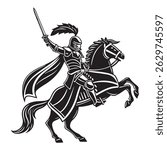 Black and White Knight on Horse with Sword