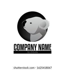 Black and white koala logo design. Cute koala animal side portrait. Gray shades of animal logo in circle shape. Koala bear logo design vector template. Sad koala simply vector