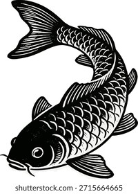 Ilustração de peixe Koi preto e branco