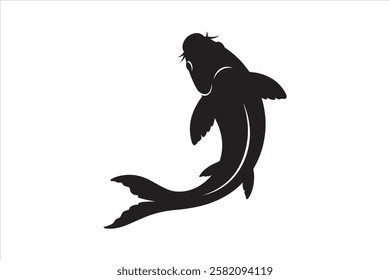 Black and White Koi Fish Silhouette Vector