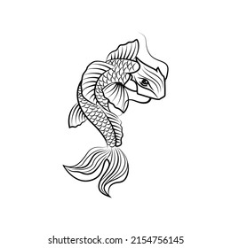 black and white koifish line art