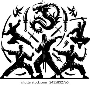 Black and White Kungfu Vector Full Pack