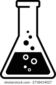 Preto e branco de um frasco de laboratório com bolhas ciência química