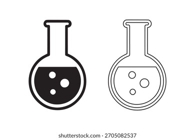 Black and white laboratory flask with liquid and bubbles science chemistry