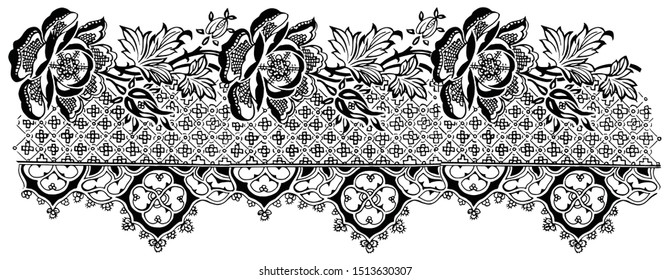 Black and white lace, border flowers, fashion style, decoration element, pattern for every backdrop.