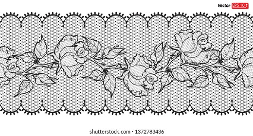 Black and  white lace design background, ornamental flowers band Abstract Lace Ribbon Seamless Pattern. Template frame Lace Doily. Floral rose background border vector illustration