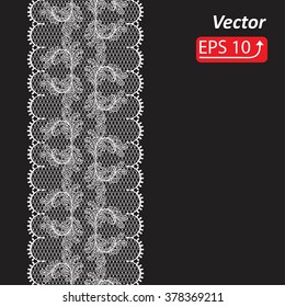 Black White lace design background, ornamental flowers band Abstract Lace Ribbon Seamless Pattern. Template frame Lace Doily. Floral background border vector illustration