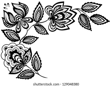 Black and white lace flowers and leaves isolated on white. Many similarities to the author's profile