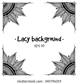 Black and white lace pattern, doodle vintage vector background.