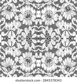 black and white lace seamlesspattern on white background