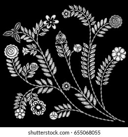 Black and white lace vector design. Contemporary lace background ornamental flowers embroidery style. Floral background for wedding invitation. Decorative element for embroidery, patches and stickers.