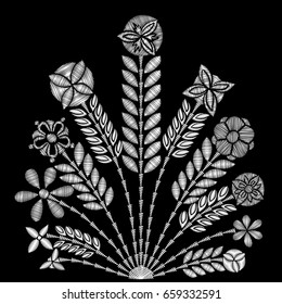 Black and white lace vector design. Contemporary lace background ornamental flowers embroidery style. Floral background for wedding invitation. Decorative element for embroidery, patches and stickers.