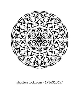 Black and white lacy ornament. Mandala ornamental round design. Coloring page element. 