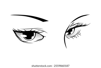  Black and white Ladies eyes and nose manga anime comic style vector