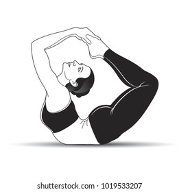 black and white lady in yoga pose vector cartoon