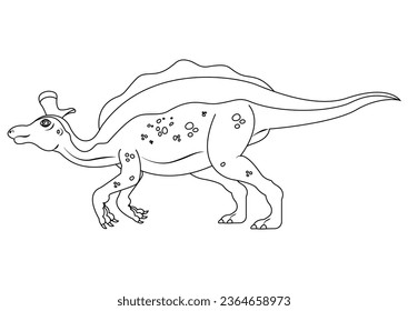 Black and White Lambeosaurus Dinosaur Cartoon Character Vector. Coloring Page of a Lambeosaurus Dinosaur