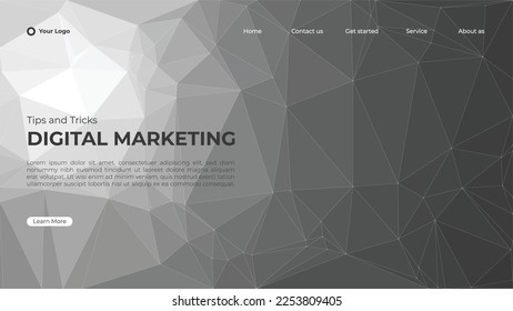 black and white landing page design, simple web design, simple landing page, low poly background