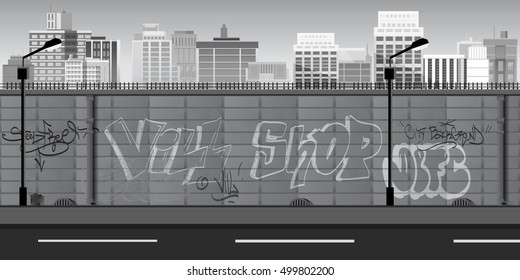 Black and white Landscape for game. Seamless cartoon . vector unending background.