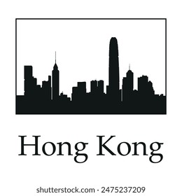 Black and white landscape of Hong Kong. Vector on a gray background