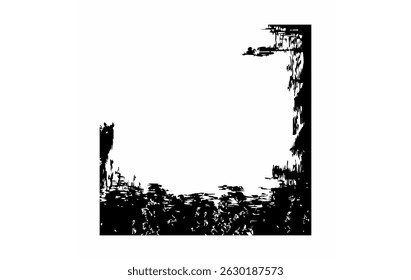 Black and white landscape, silhouette of trees and forest, border, Dirty Edge Frame with Distressed Ink Style