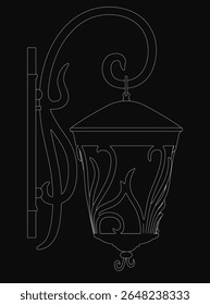 Uma lanterna preta e branca com um contorno branco nítido se posiciona corajosamente sobre um fundo escuro, criando um contraste impressionante. O desenho de contorno minimalista enfatiza linhas limpas e simplicidade