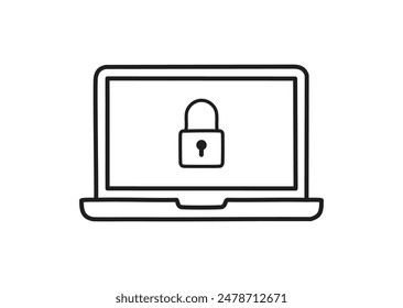 Black and white laptop icon isolated. Notebook screen template symbol. Computer display on white background. Security laptop, protection icon.