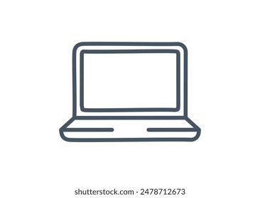 Black and white laptop icon isolated. Notebook screen template symbol. Computer display on white background.