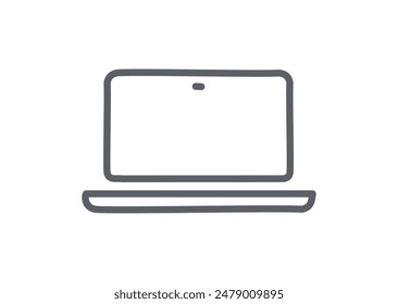 Black and white laptop icon isolated. Notebook screen template symbol. Computer display on white background.