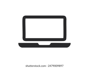 Black and white laptop icon isolated. Notebook screen template symbol. Computer display on white background.