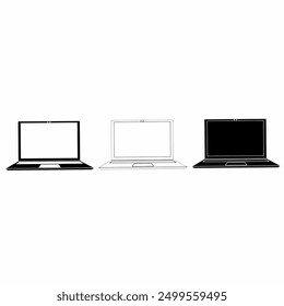 black and white laptop, office work equipment and design, white background