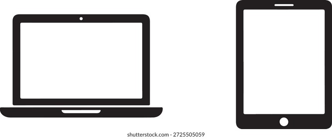 Black and white of laptop and smartphone computer mobile phone