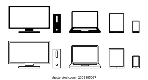 Portátil blanco y negro, tableta, conjunto de materiales de ilustración del vector del smartphone