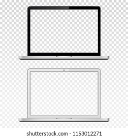 Black and white laptops with transparent screen isolated on transparent background