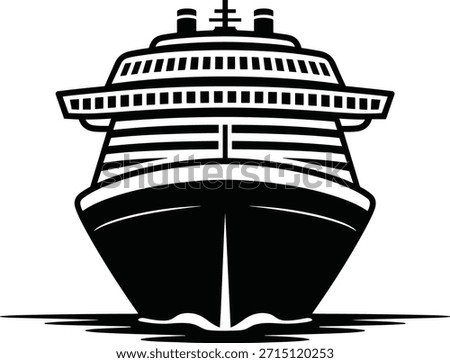 Black and white of a large cruise ship large ship front view